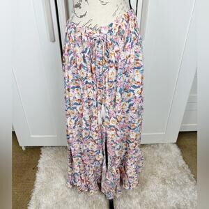 Cynthia Rowley Floral High Waisted Long Button Down Skirt Size XL